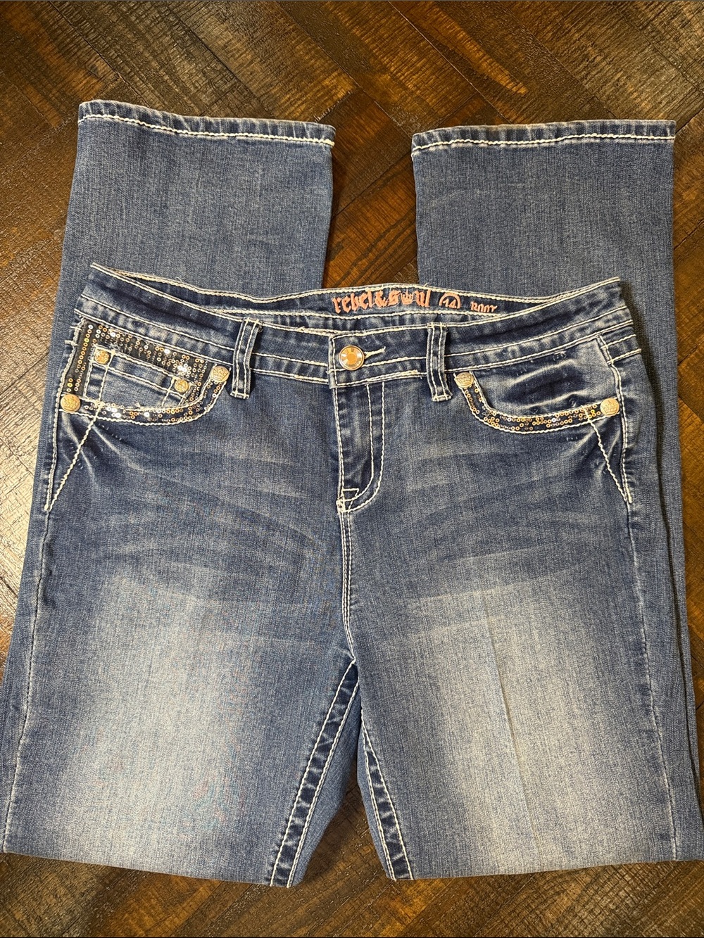 Rebel & Soul Bedazzled Bootcut Jeans Stretch Denim Y2K McBling Size 14
